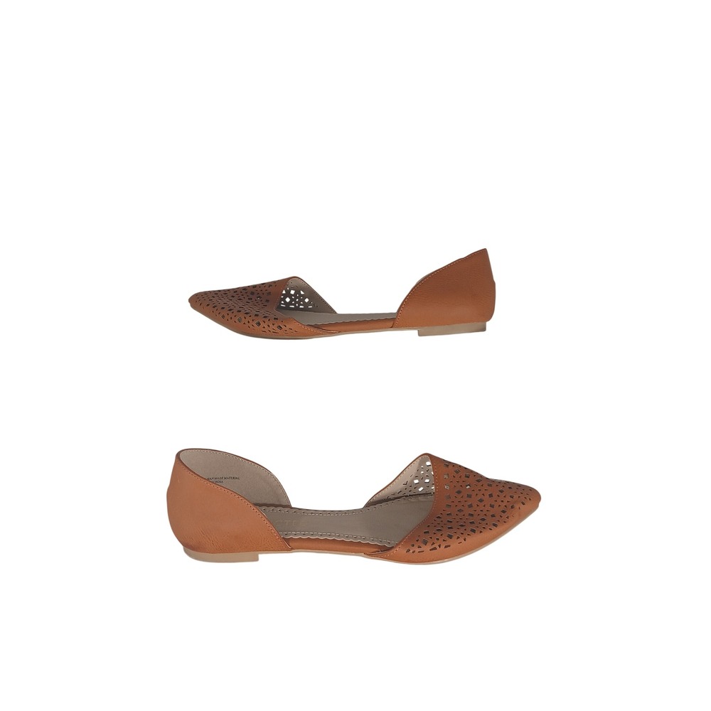 Restricted D'Orsay Flats 7 Cognac Brown Laser Cut Pointed Toe Vegan Leather Boho
